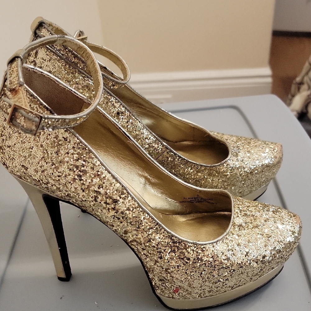 Gold Glitter Platform Heels